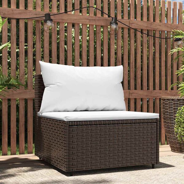 vidaXL Garden Middle Sofa with Cushions Brown Poly Rattan