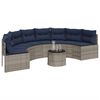 vidaXL Garden Sofa with Table and Cushions Half-Round Grey Poly Rattan