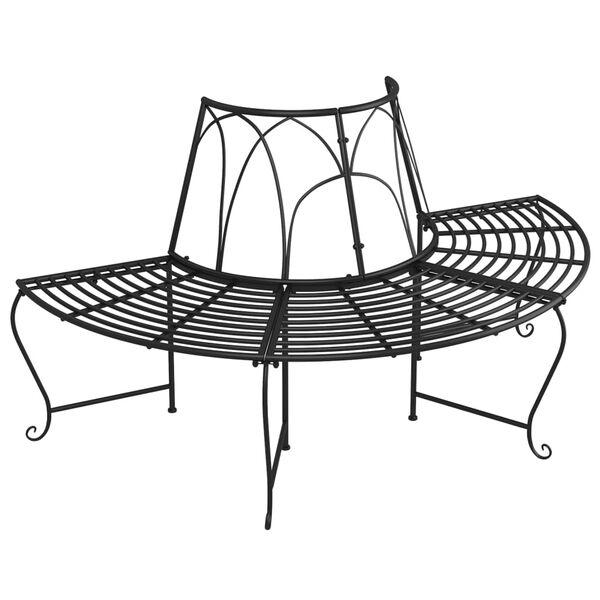 vidaXL Half Round Tree Bench 2 pcs Ø159 cm Black Steel