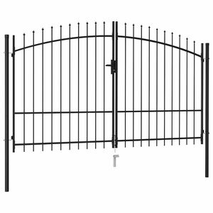 vidaXL Fence Gate Double Door with Spike Top Steel 299.5x224.5 cm Black