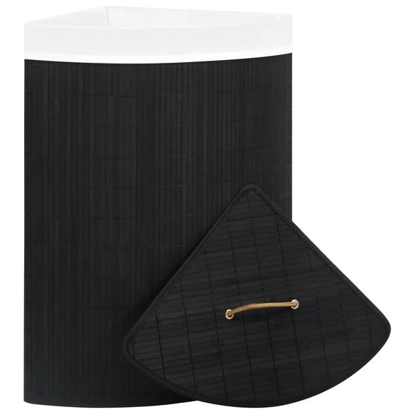 vidaXL Bamboo Corner Laundry Basket Black 60 L