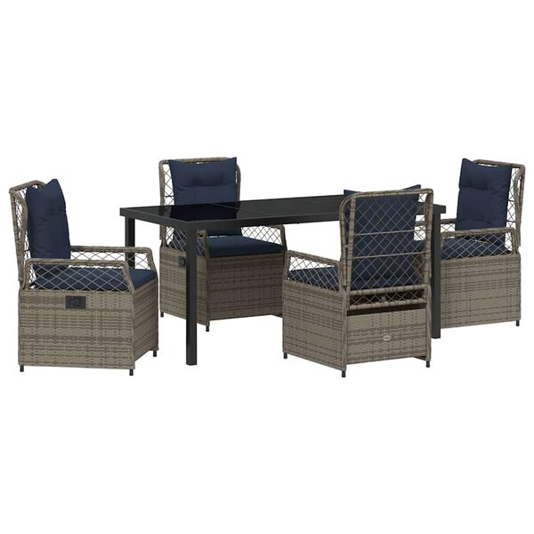 vidaXL Garden Dining Set 5 pcs Grey Poly Rattan