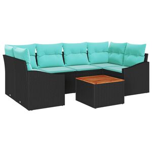 vidaXL Garden Sofa Set with Cushion 7 pcs Black Poly rattan