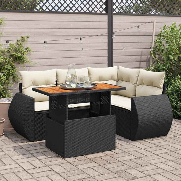 vidaXL 5 Piece Garden Sofa Set with Cushions Black Poly Rattan