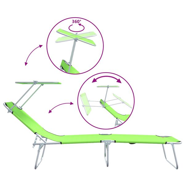 vidaXL Folding Sun Lounger with Canopy Steel Apple Green