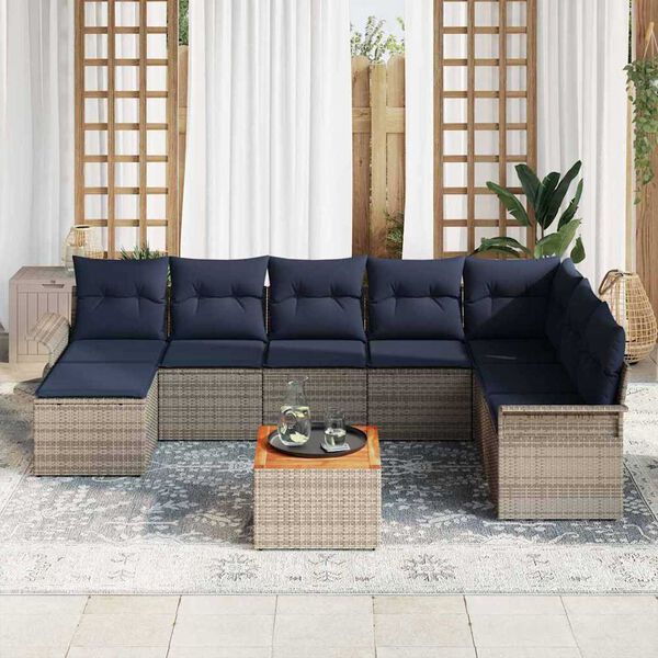 vidaXL Garden Sofa Set 9 pcs Grey Poly rattan