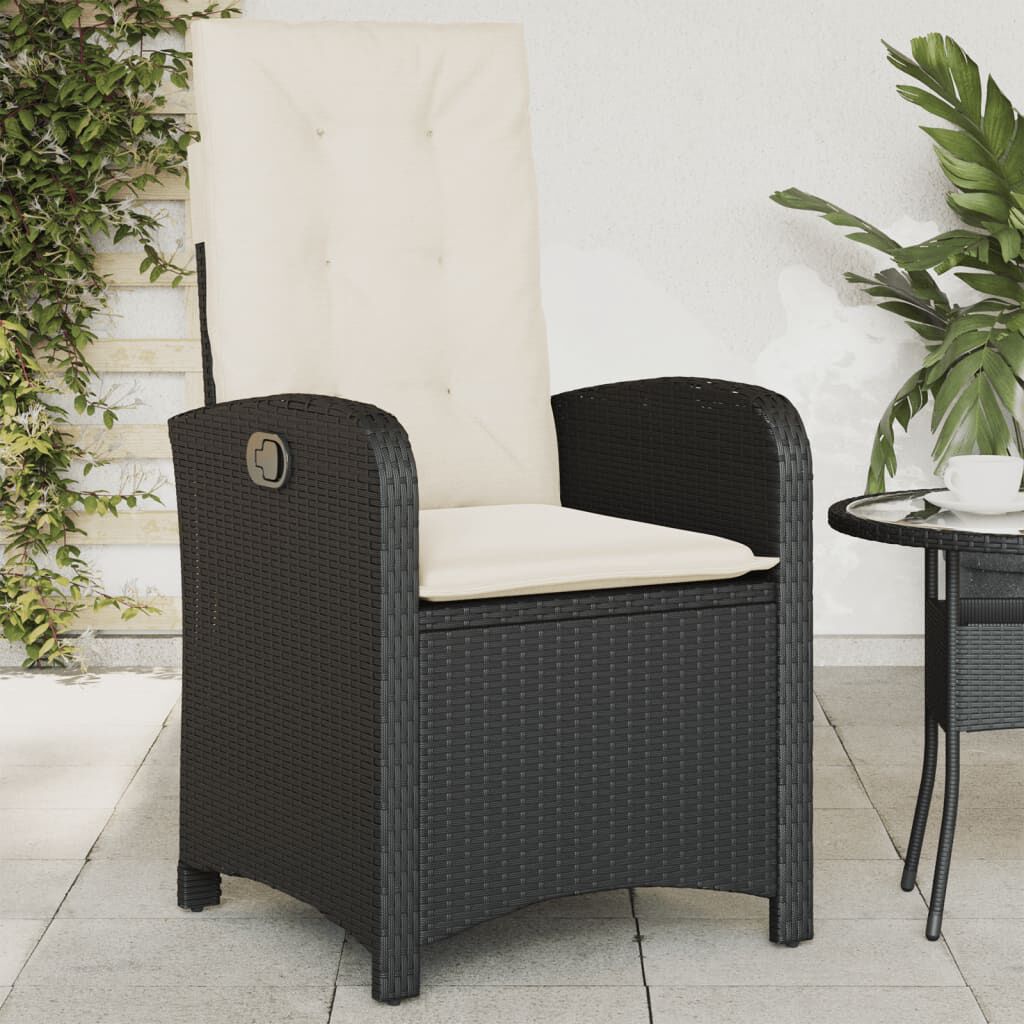 vidaXL Reclining Garden Chairs 2 pcs with Cushions Black Poly Rattan