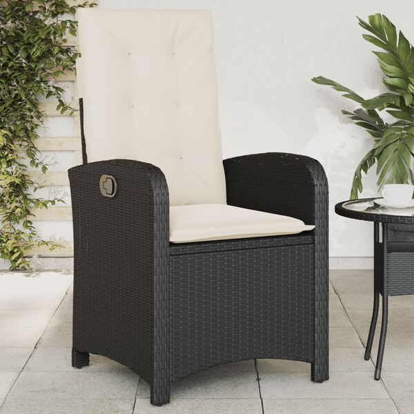 vidaXL Reclining Garden Chairs 2 pcs with Cushions Black Poly Rattan