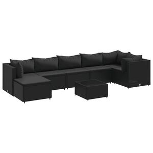 vidaXL 8 Piece Garden Lounge Set with Cushions Black Poly Rattan