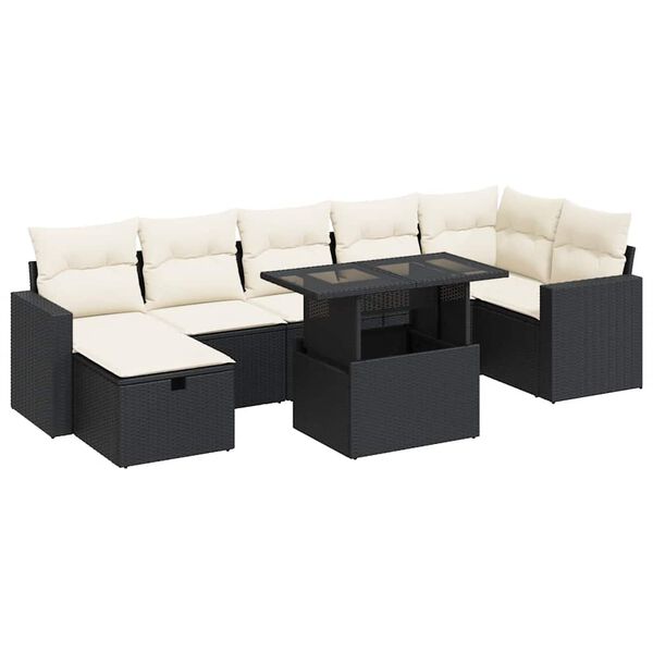 vidaXL 8 Piece Garden Sofa Set with Cushions Black Poly Rattan