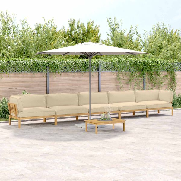 vidaXL Sofa Set with Cushion Plain 6 pcs Beige Solid Acacia Wood