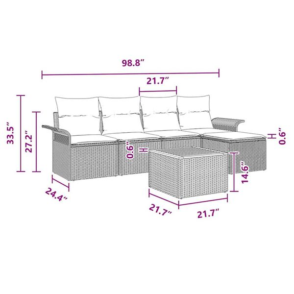 vidaXL Garden Sofa Set 6 pcs Grey Poly rattan