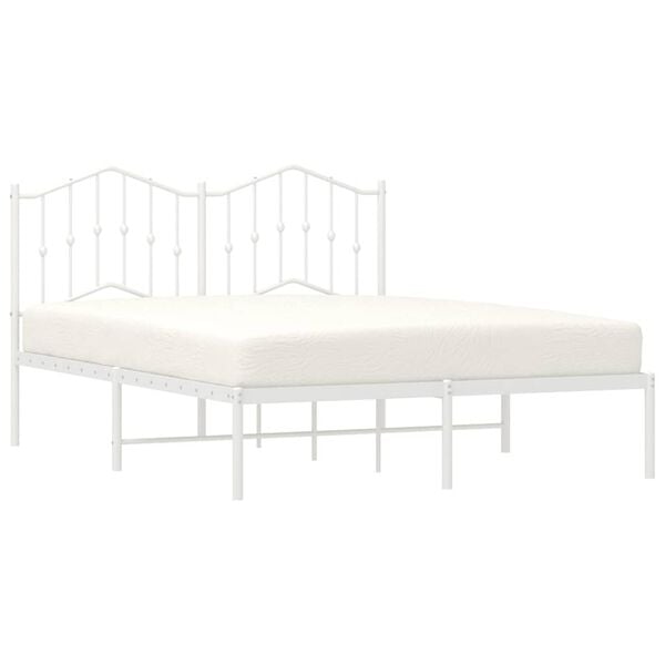 vidaXL Metal Bed Frame without Mattress with Headboard White 135x190cm
