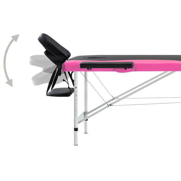 vidaXL 2-Zone Foldable Massage Table Aluminium Black and Pink