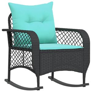vidaXL Garden Rocking Chair with Cushions Black Poly Rattan