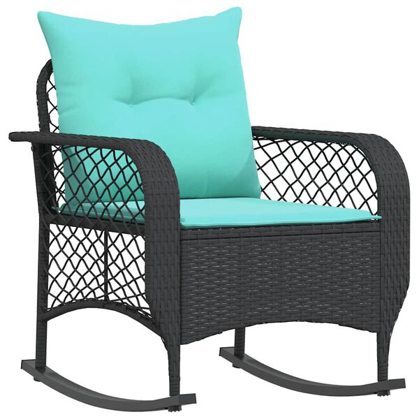 vidaXL Garden Rocking Chair with Cushions Black Poly Rattan