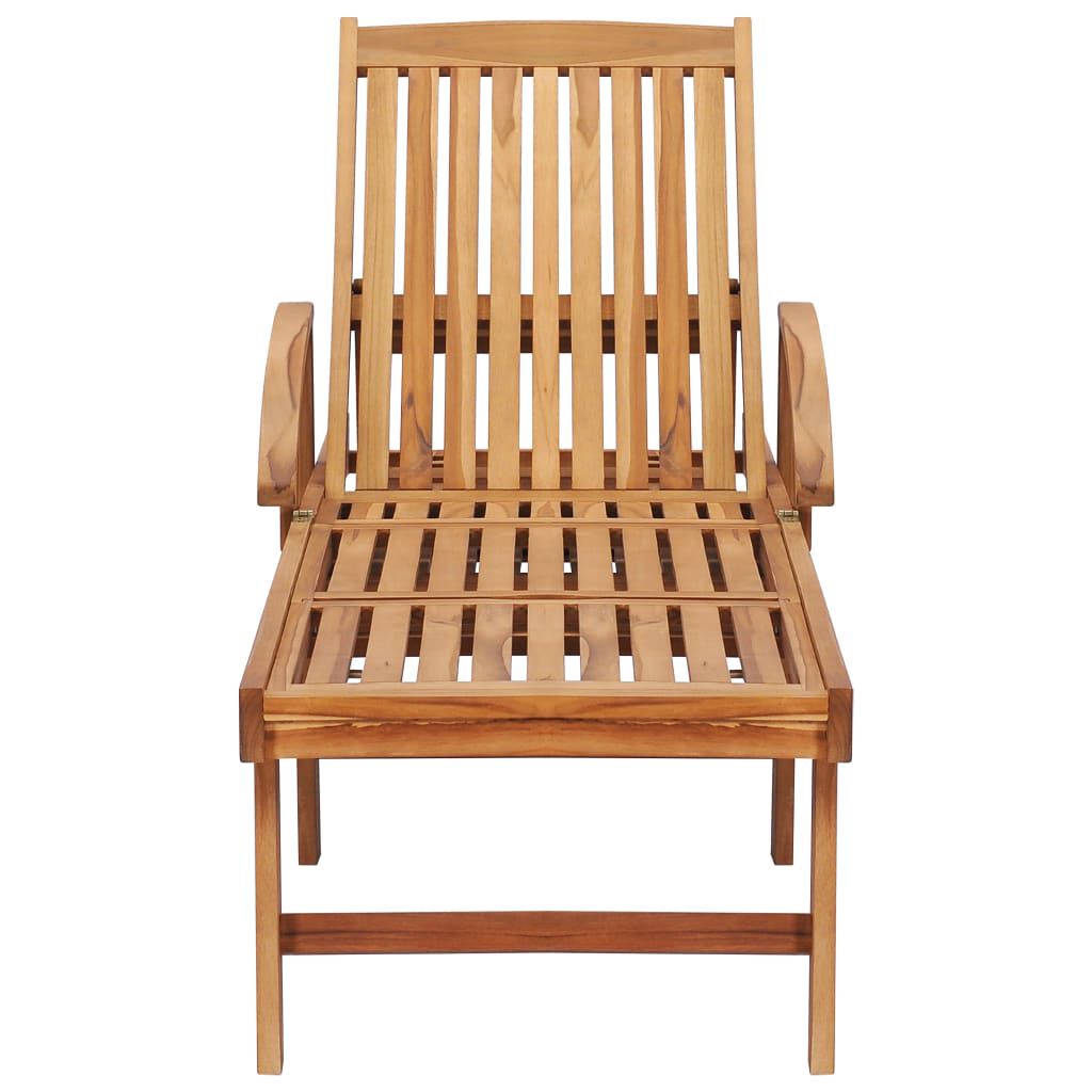 vidaXL Sun Lounger with Table and Cushion Solid Teak Wood