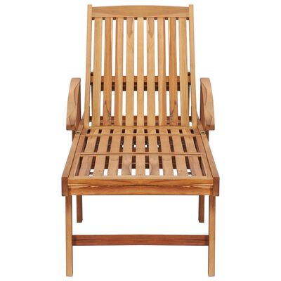 vidaXL Sun Lounger with Table and Cushion Solid Teak Wood