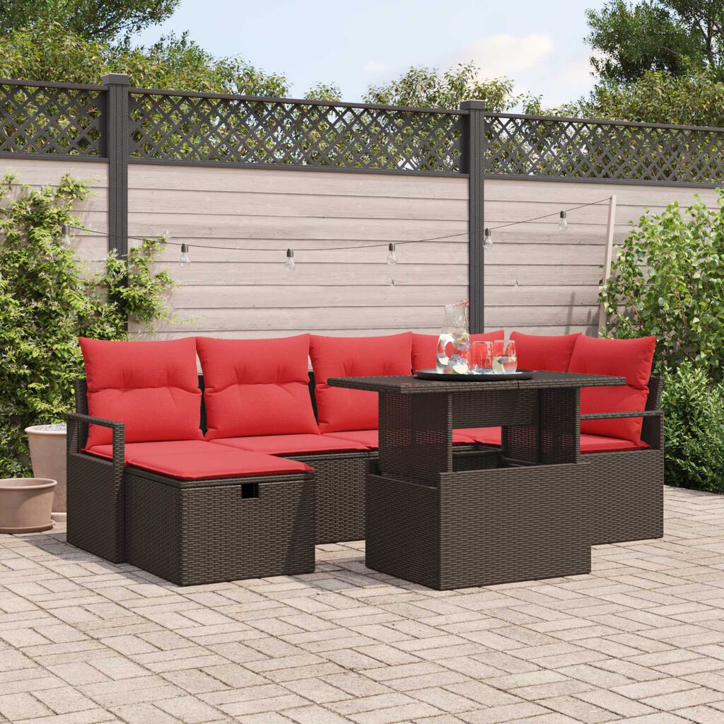 vidaXL Garden Sofa Set with Cushion 7 pcs Brown Poly rattan
