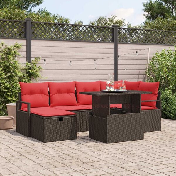 vidaXL Garden Sofa Set with Cushion 7 pcs Brown Poly rattan