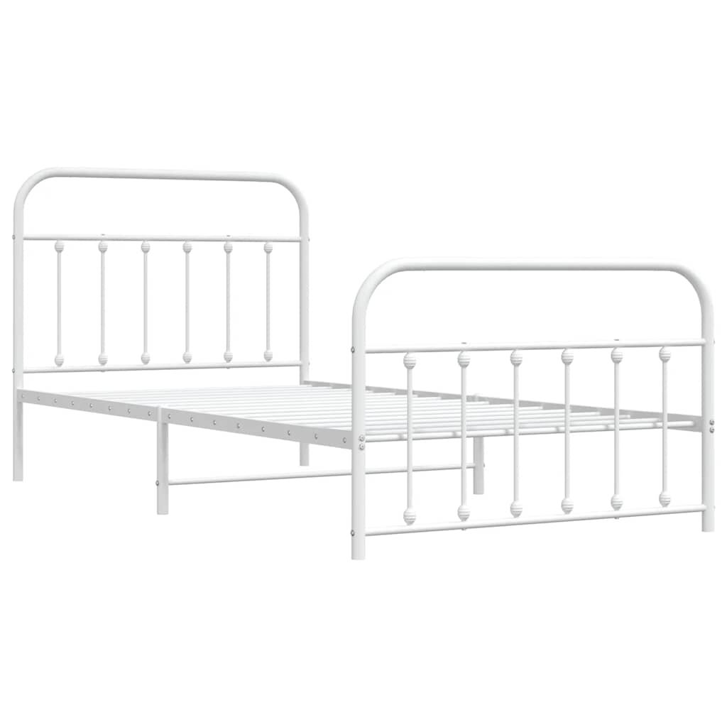 vidaXL Metal Bed Frame without Mattress with Footboard White 100x200cm
