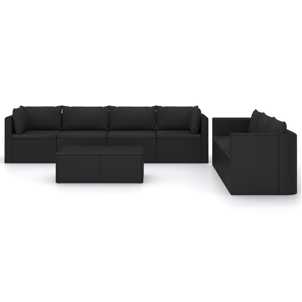 vidaXL 8 Piece Garden Lounge Set with Cushions Poly Rattan Black