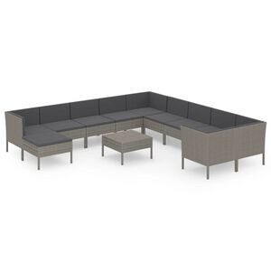 vidaXL 12 Piece Garden Lounge Set with Cushions Poly Rattan Grey