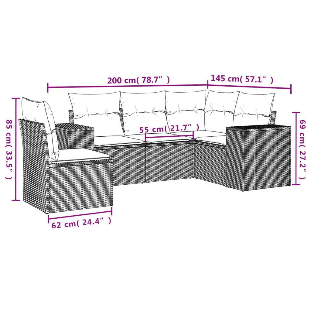 vidaXL 5 Piece Garden Sofa Set with Cushions Grey Poly Rattan