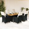 vidaXL 7 Piece Garden Dining Set with Cushions Black Poly Rattan