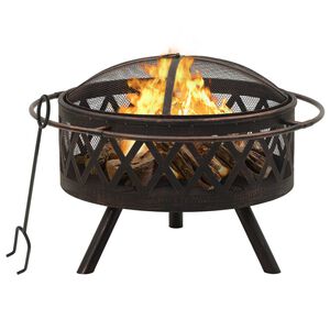 vidaXL Rustic Fire Pit with Poker 76 cm XXL Steel