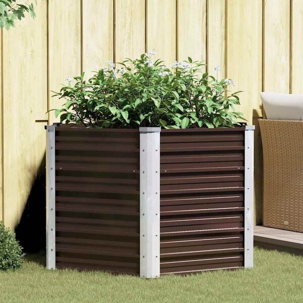 vidaXL Garden Raised Bed Brown 129x129x77 cm Galvanised Steel