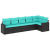 vidaXL 6 Piece Garden Sofa Set with Cushions Black Poly Rattan
