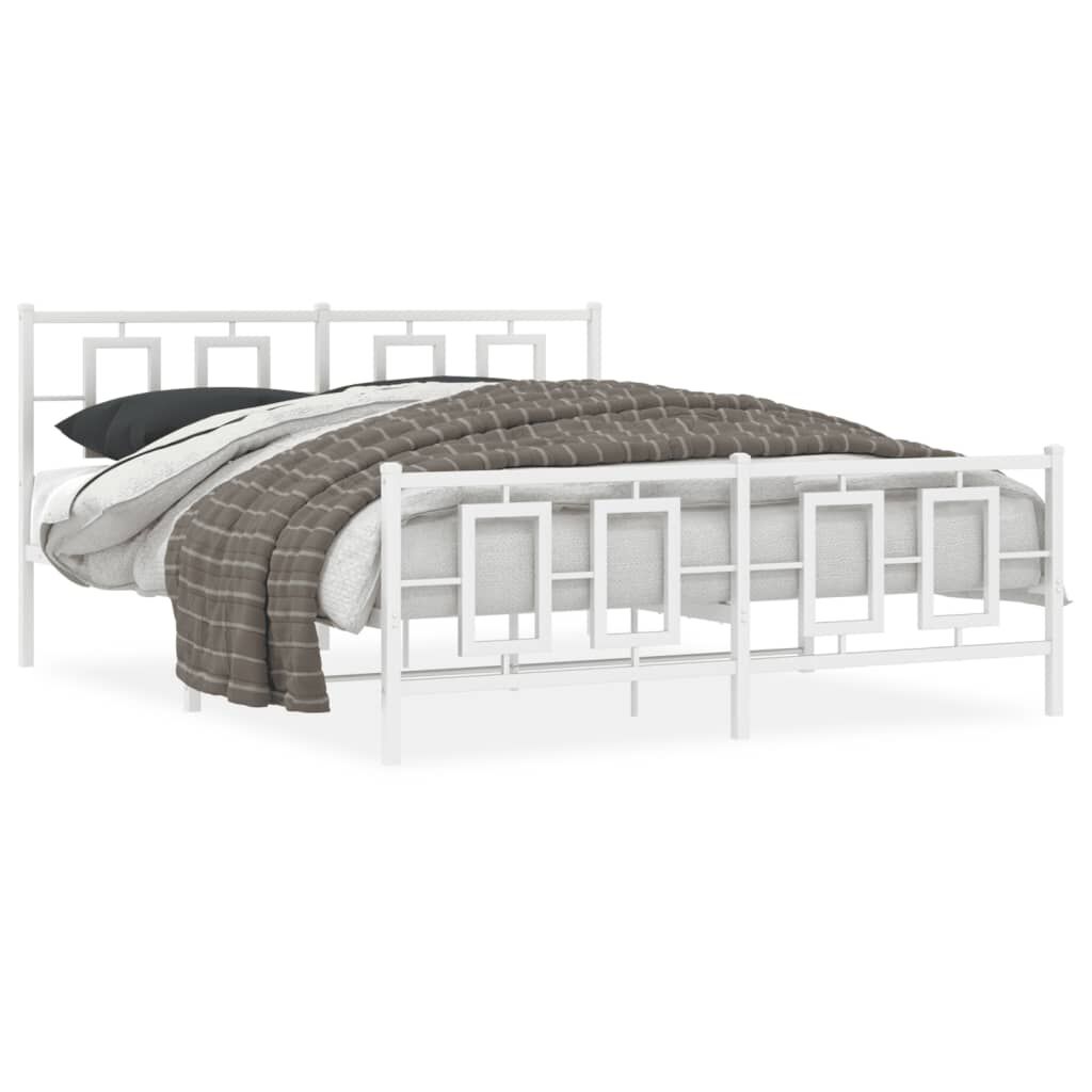 vidaXL Metal Bed Frame without Mattress with Footboard White 150x200cm