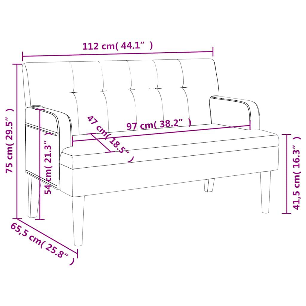 vidaXL Bench with Backrest Black 112x65.5x75 cm Faux Leather