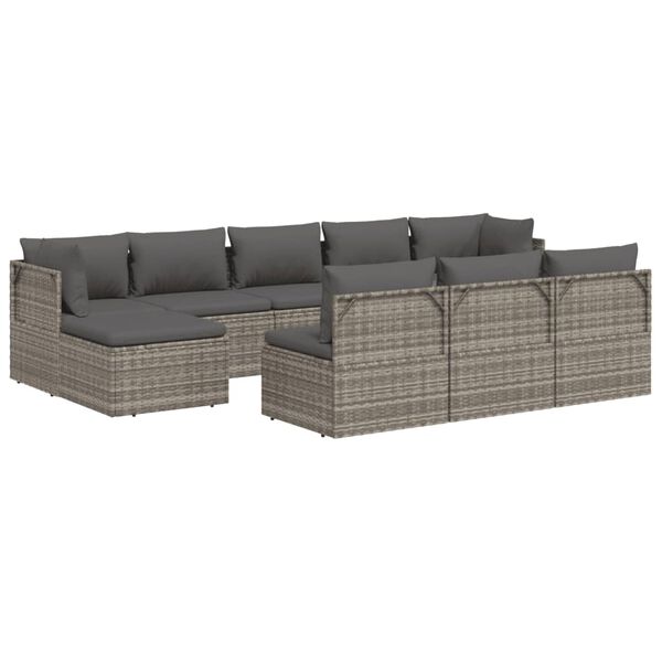 vidaXL 10 Piece Garden Lounge Set with Cushions Grey Poly Rattan