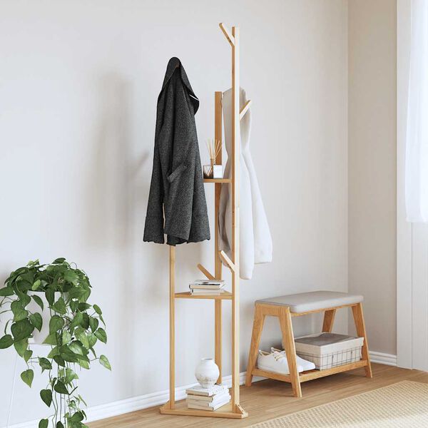 vidaXL Coat Stand with Hooks and Shelves 39x33x166 cm Bamboo