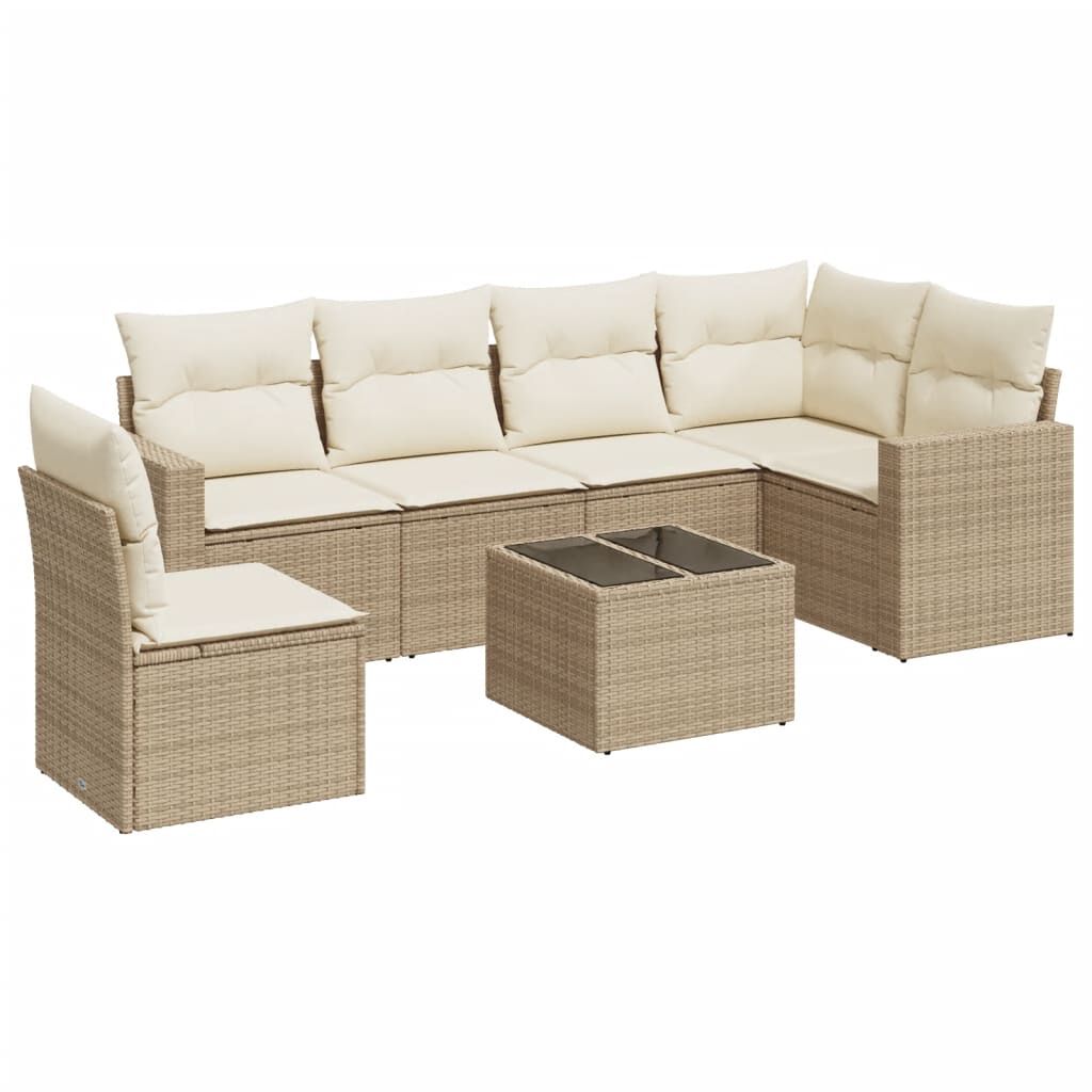 vidaXL 7 Piece Garden Sofa Set with Cushions Beige Poly Rattan