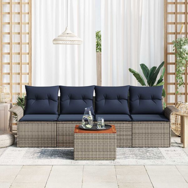 vidaXL 5 Piece Garden Sofa Set with Cushions Grey Poly Rattan Acacia