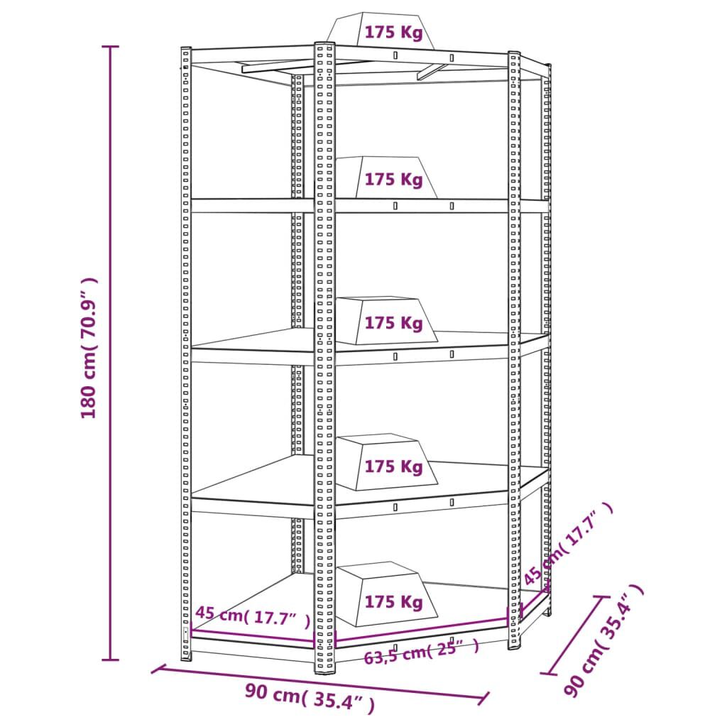 vidaXL 5-Layer Heavy-duty Corner Shelf Silver Steel&Engineered Wood