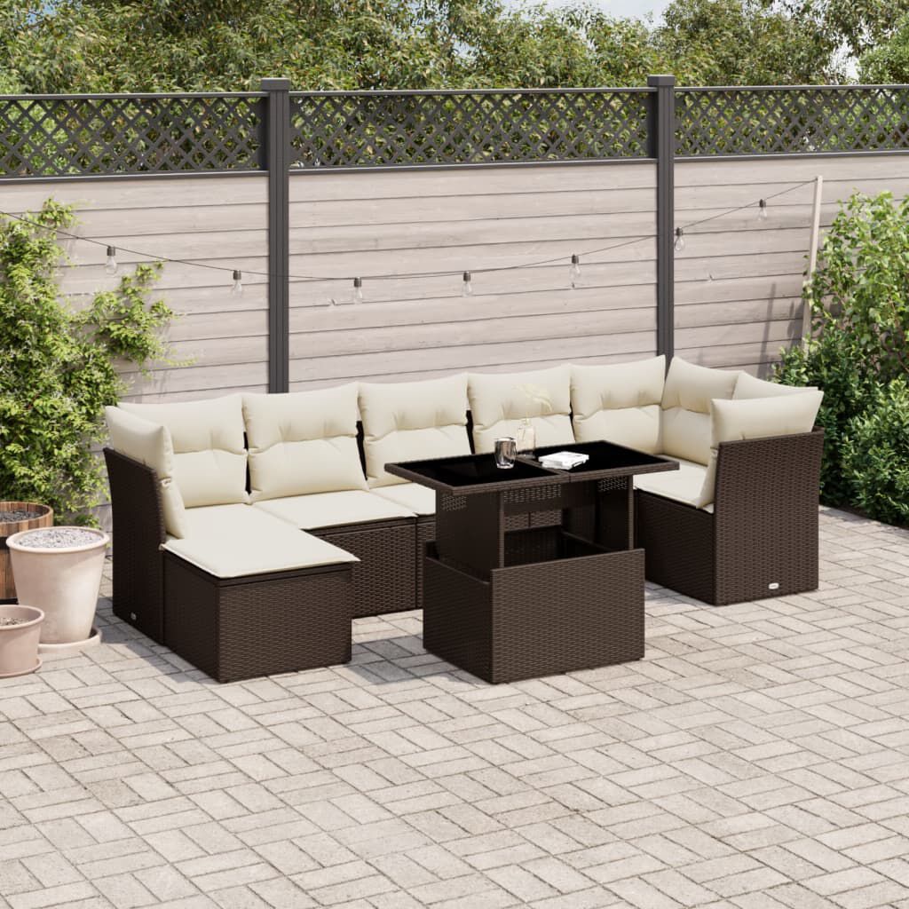 vidaXL 8 Piece Garden Sofa Set with Cushions Brown Poly Rattan