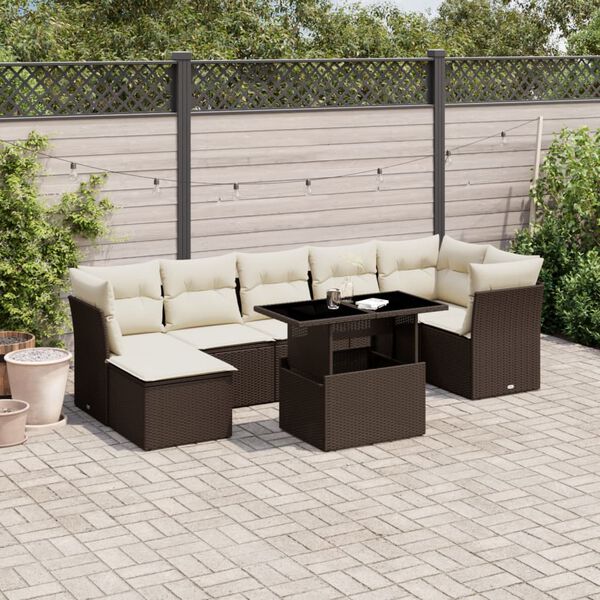 vidaXL 8 Piece Garden Sofa Set with Cushions Brown Poly Rattan
