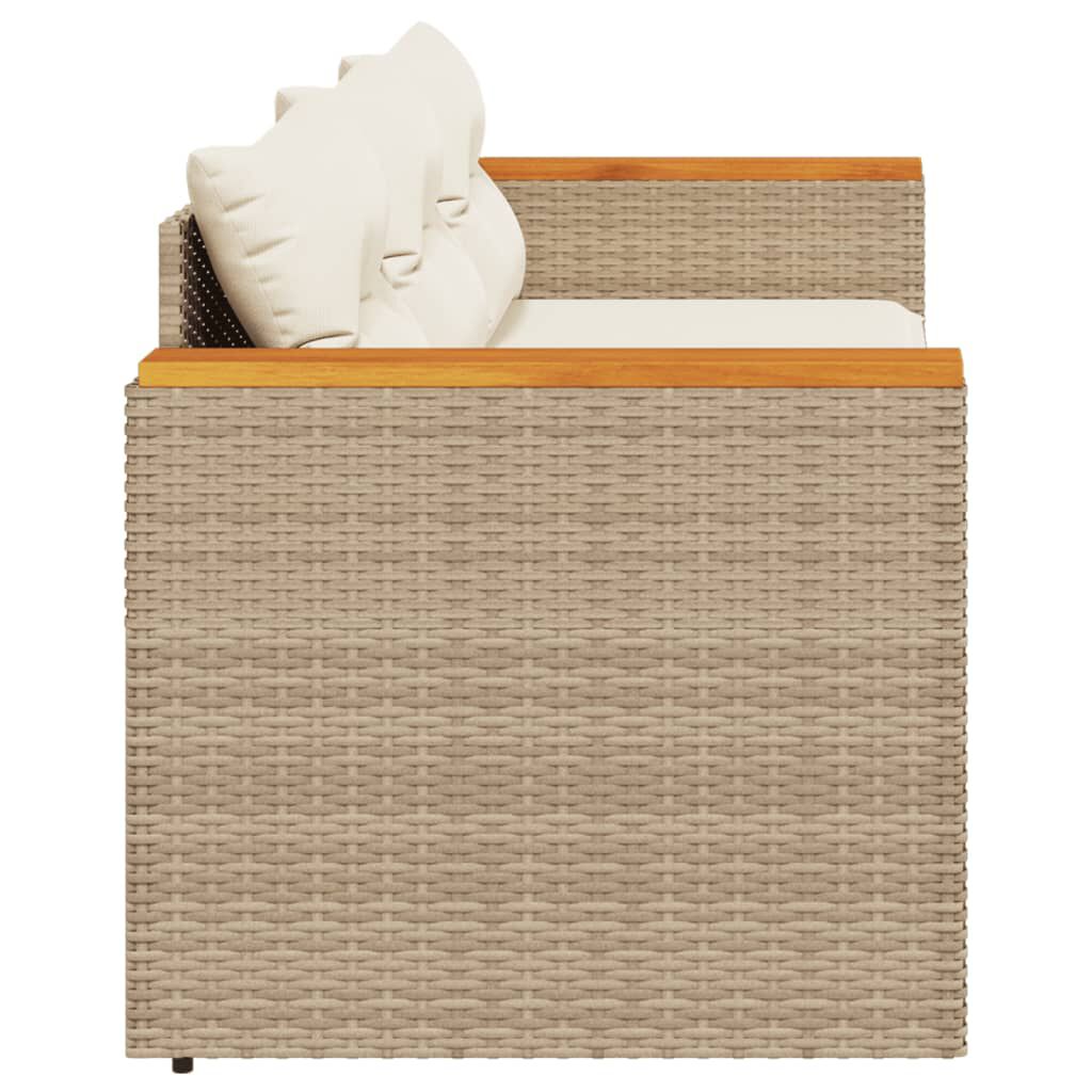 vidaXL Garden Sofa with Cushions 3-Seater Beige Poly Rattan