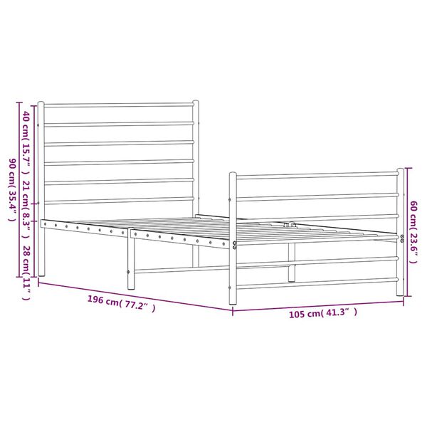 vidaXL Metal Bed Frame without Mattress with Footboard White 100x190cm