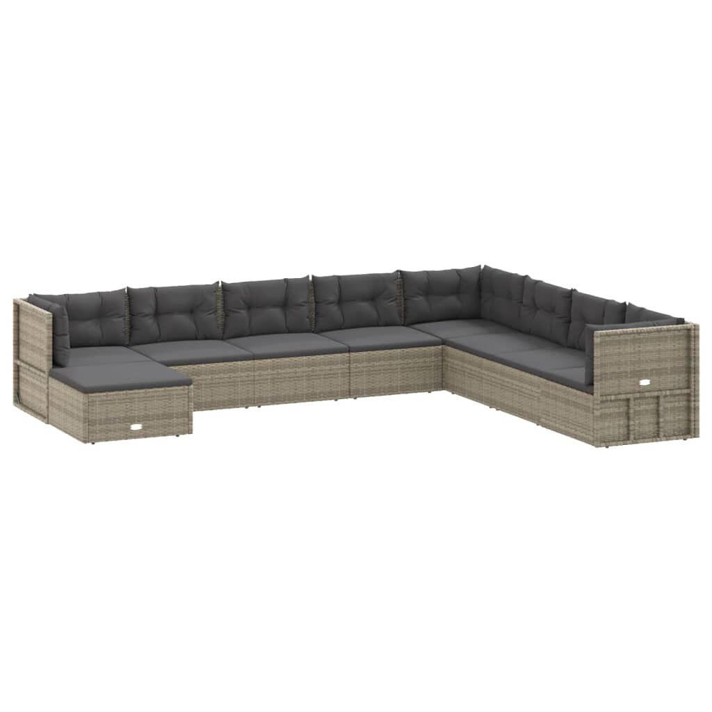 vidaXL 9 Piece Garden Lounge Set with Cushions Grey Poly Rattan