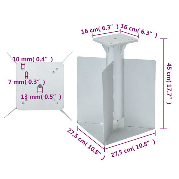 vidaXL In-Ground Parasol Base Silver 27.5x27.5x45 cm Steel