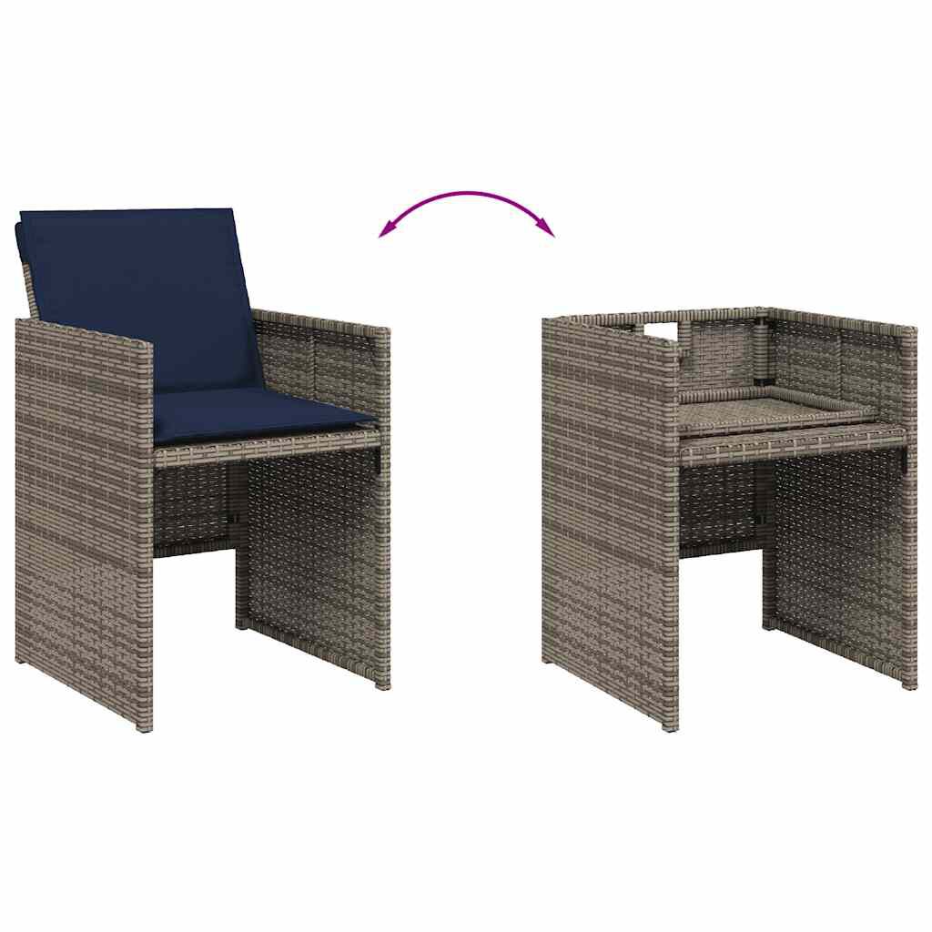vidaXL 15 Piece Garden Dining Set with Cushions Grey Poly Rattan