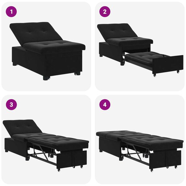 vidaXL Sofa Bed 3-in-1 Pull-Out Black Velvet