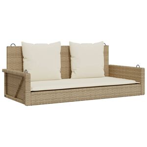 vidaXL Swing Bench with Cushions Beige 119x56x48 cm Poly Rattan