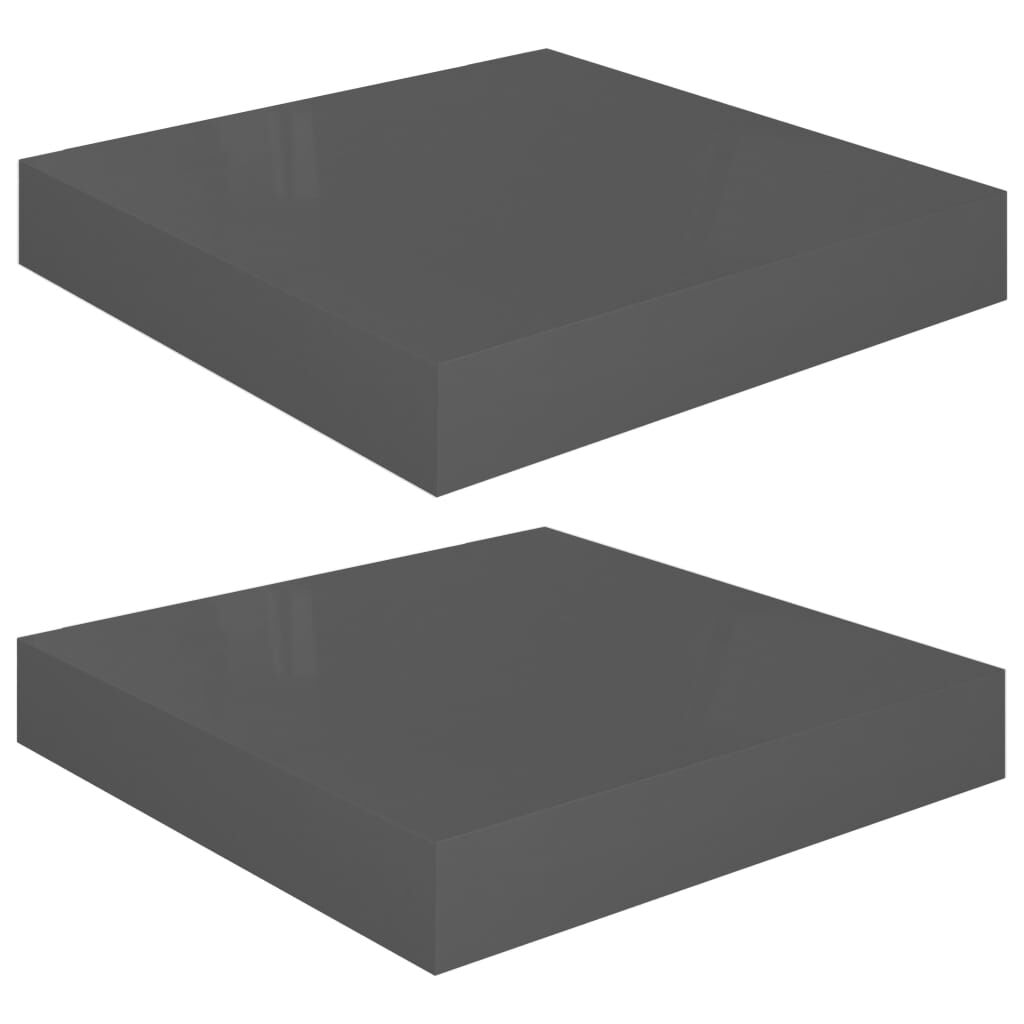 vidaXL Floating Wall Shelves 2 pcs High Gloss Grey 23x23.5x3.8 cm MDF