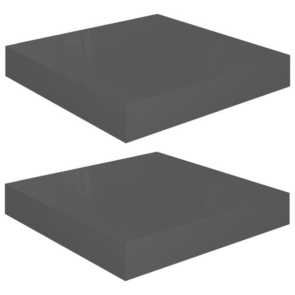 vidaXL Floating Wall Shelves 2 pcs High Gloss Grey 23x23.5x3.8 cm MDF